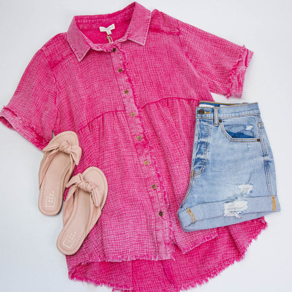 Barbie Gauze Babydoll Top , Hot Pink | Extended Sizes