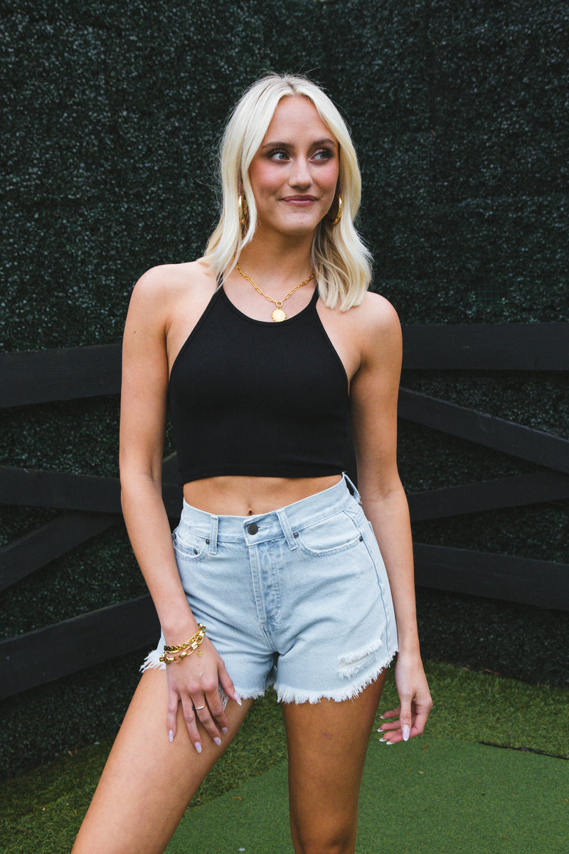 Shy Ribbed Crop Top, Black
