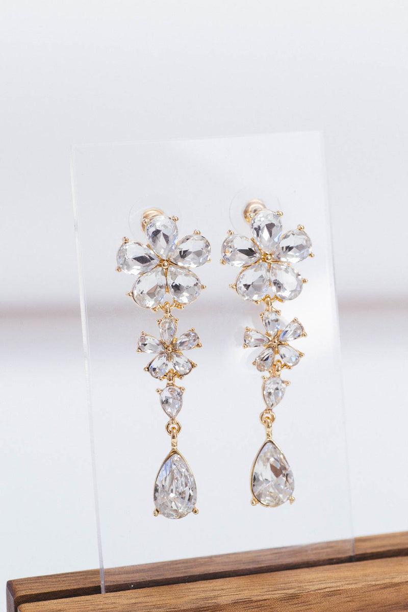 Midnight Bloom Drop Earrings, Gold/Clear