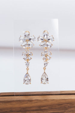 Midnight Bloom Drop Earrings, Gold/Clear