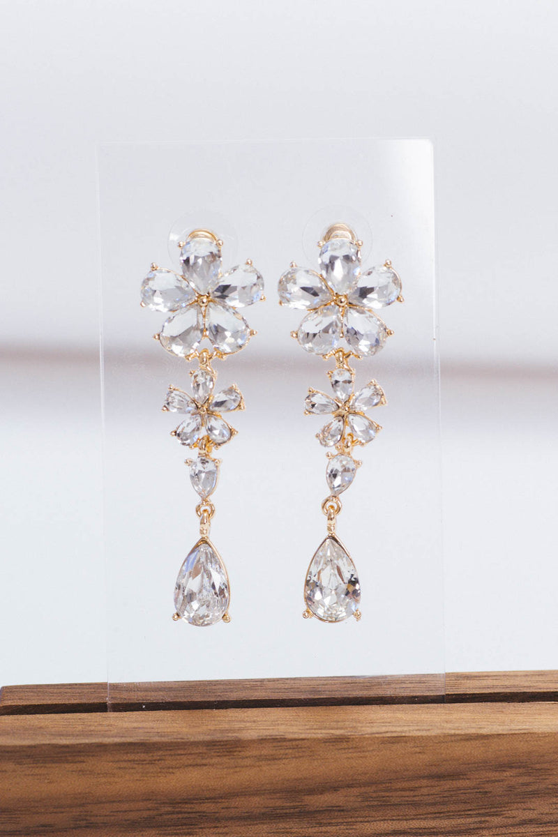 Midnight Bloom Drop Earrings, Gold/Clear