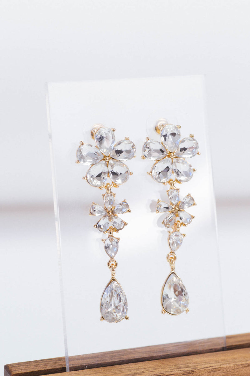 Midnight Bloom Drop Earrings, Gold/Clear