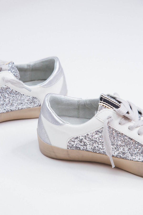 Paris Glitter Detail Lace Up Sneaker, Silver Sparkle | SHUSHOP