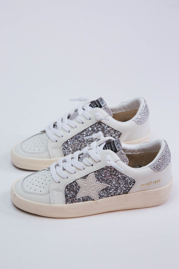 Georgette Rhinestone Sneaker, Silver Glitter | Vintage Havana