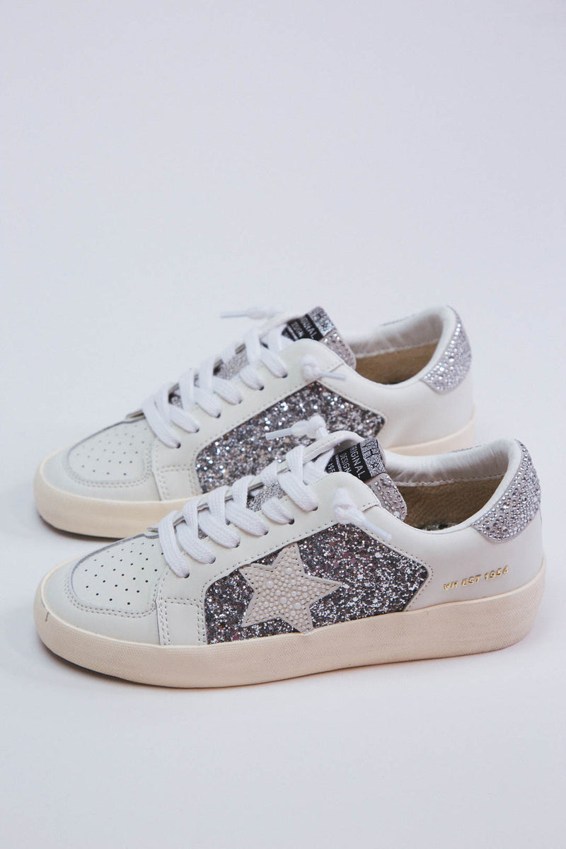 Georgette Rhinestone Sneaker, Silver Glitter | Vintage Havana