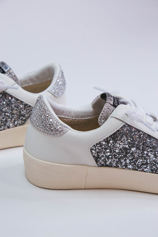 Georgette Rhinestone Sneaker, Silver Glitter | Vintage Havana