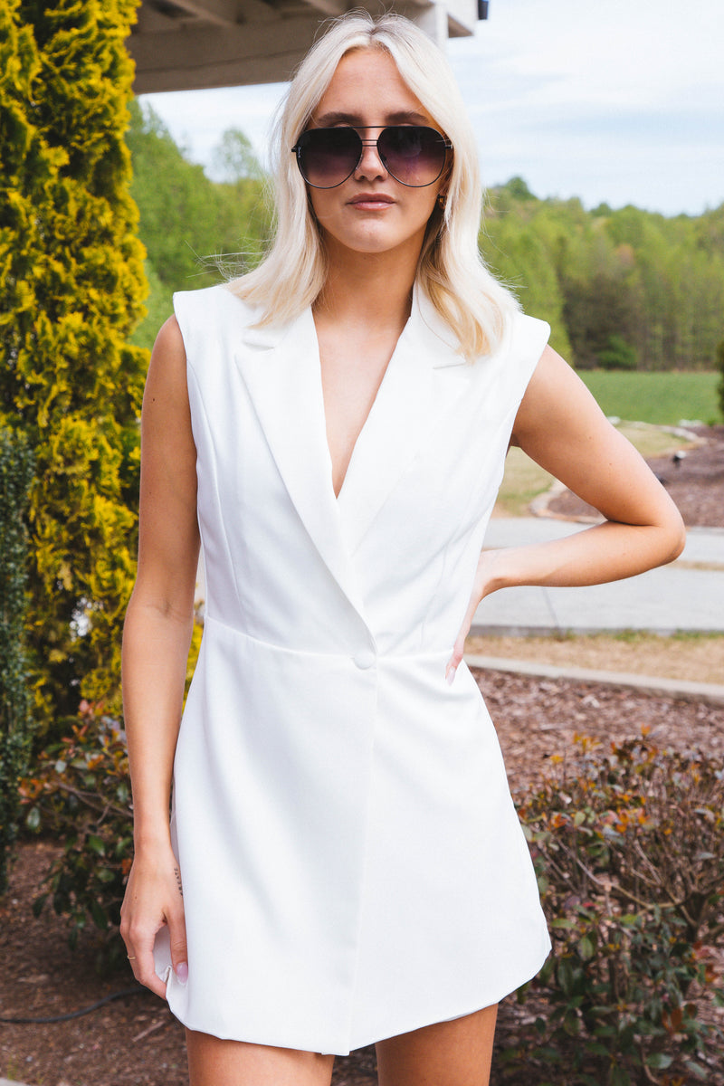 Double Take Blazer Romper, Off White
