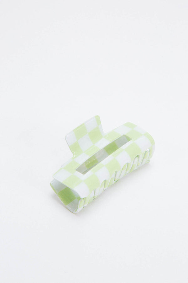 Checkered Resin Hair Claw, Mint