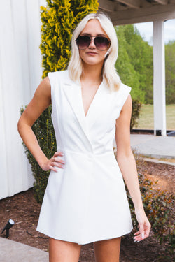Double Take Blazer Romper, Off White