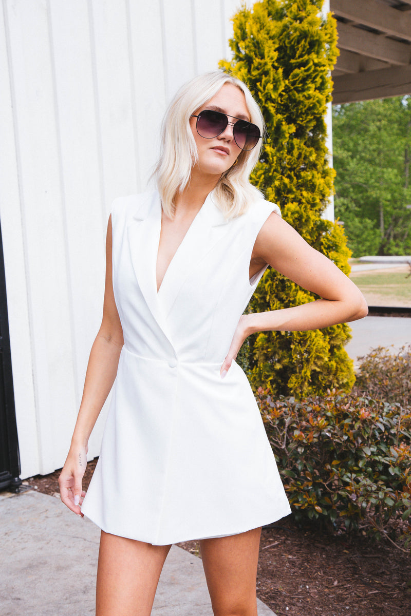 Double Take Blazer Romper, Off White
