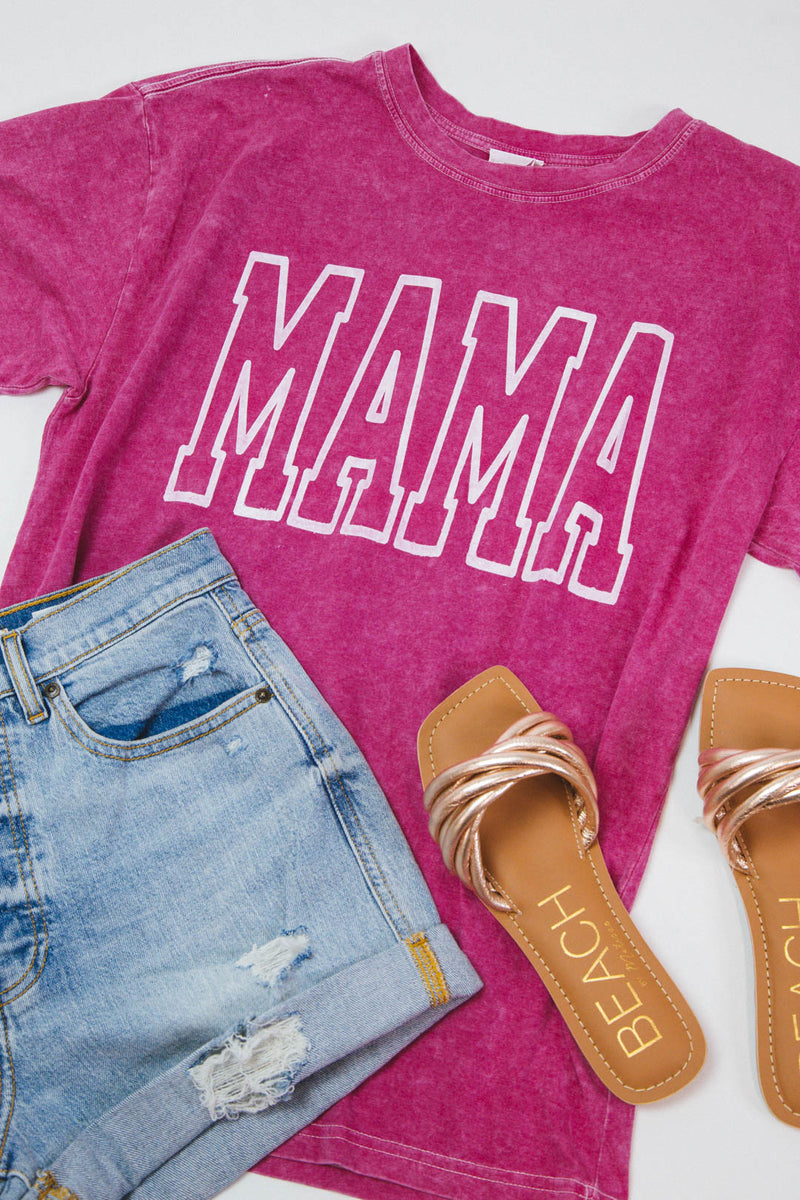 Mama Mineral Washed Graphic Tee, Hot Pink