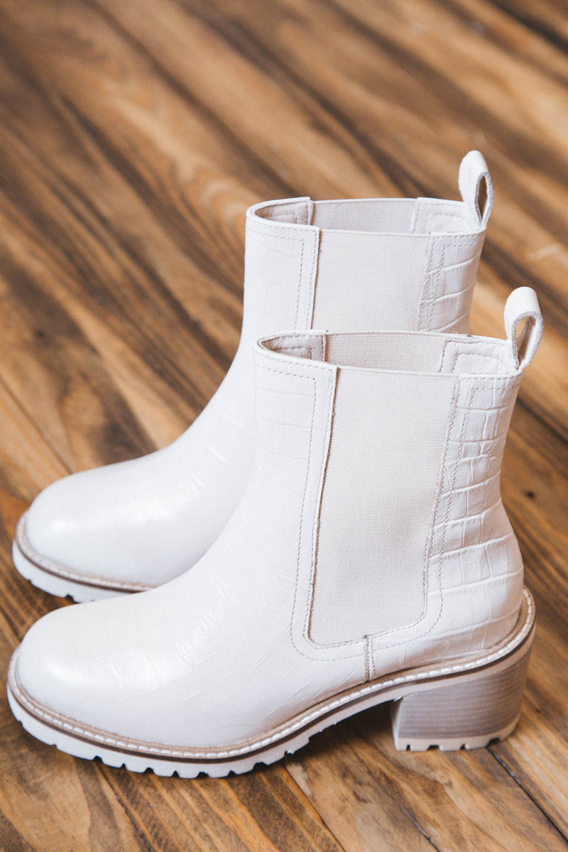 Far-Fetched Croc Leather Boot, Cream | Seychelles