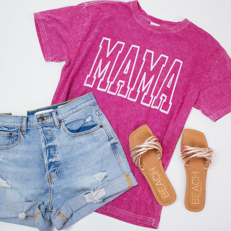 Mama Mineral Washed Graphic Tee, Hot Pink
