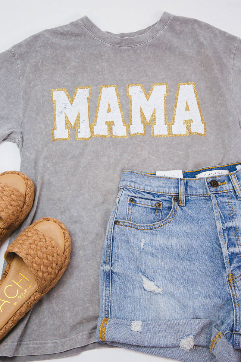 Mama Mineral Washed Graphic Tee, Stone Grey