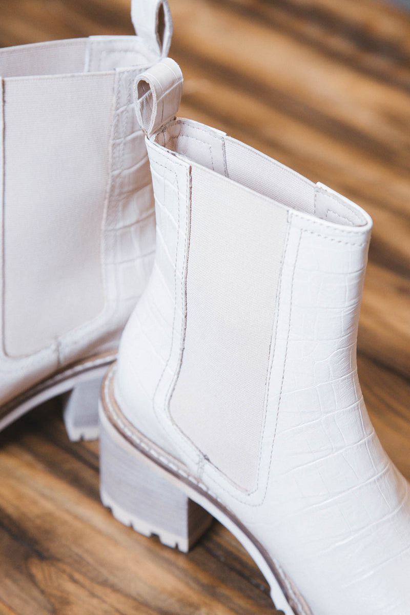 Far-Fetched Croc Leather Boot, Cream | Seychelles
