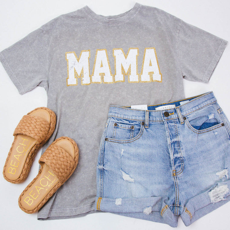 Mama Mineral Washed Graphic Tee, Stone Grey