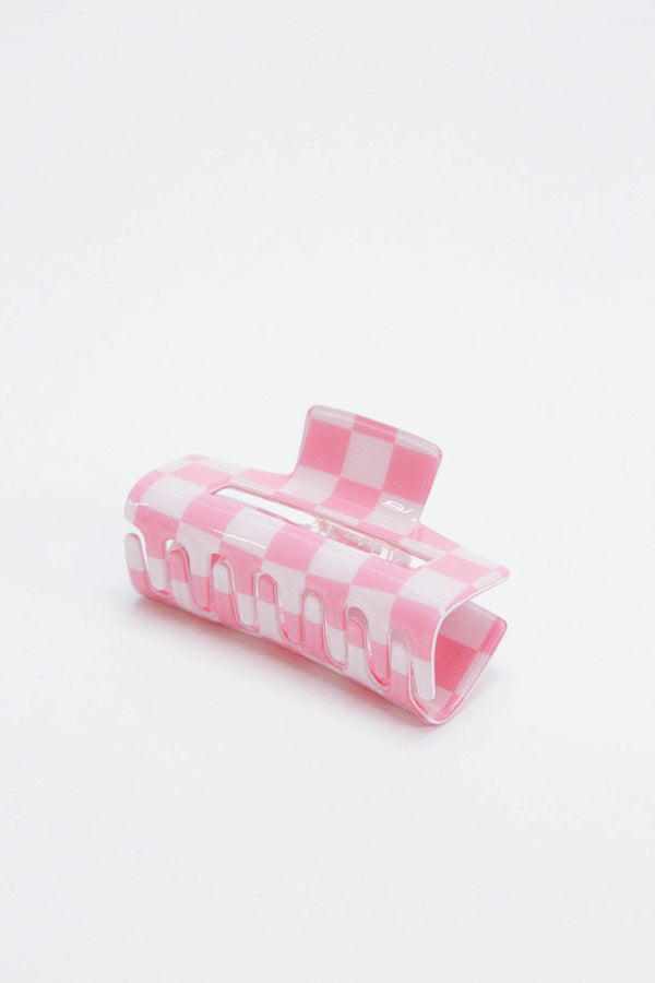 Checkered Resin Hair Claw, Pink