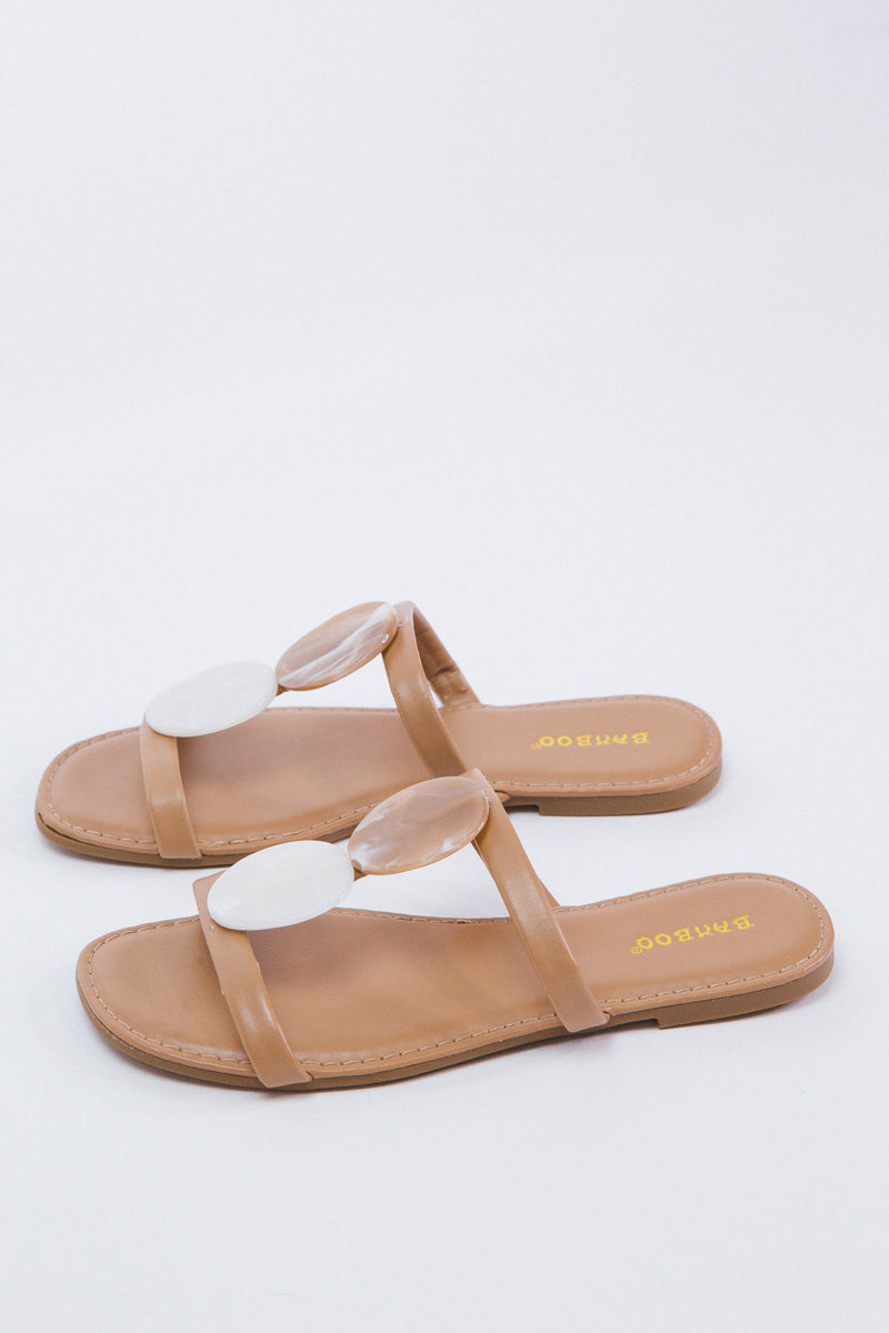 Smile Stone Bead Sandal, Tan PU