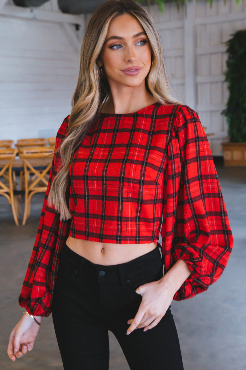 Kris Cropped Blouse, Black-Red