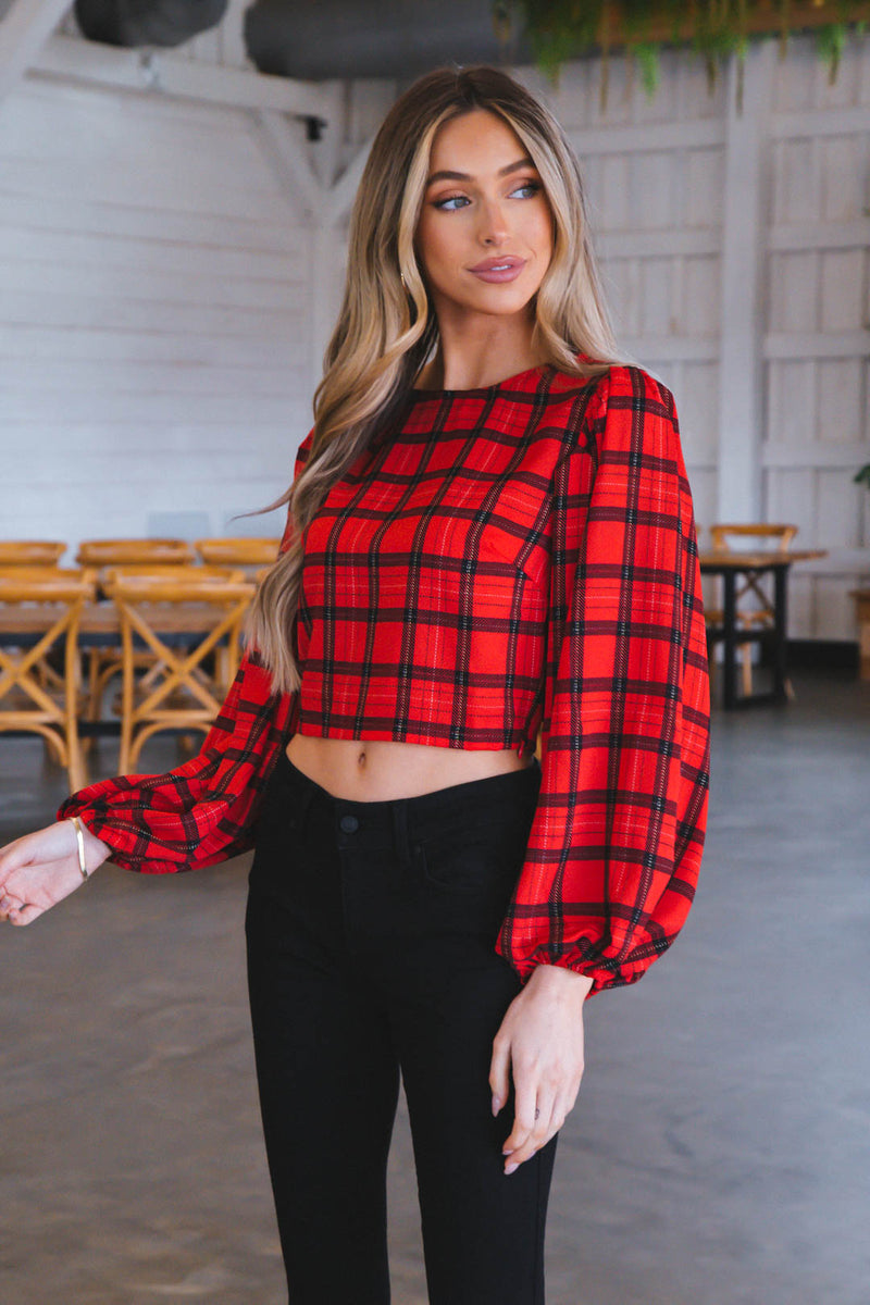 Kris Cropped Blouse, Black-Red