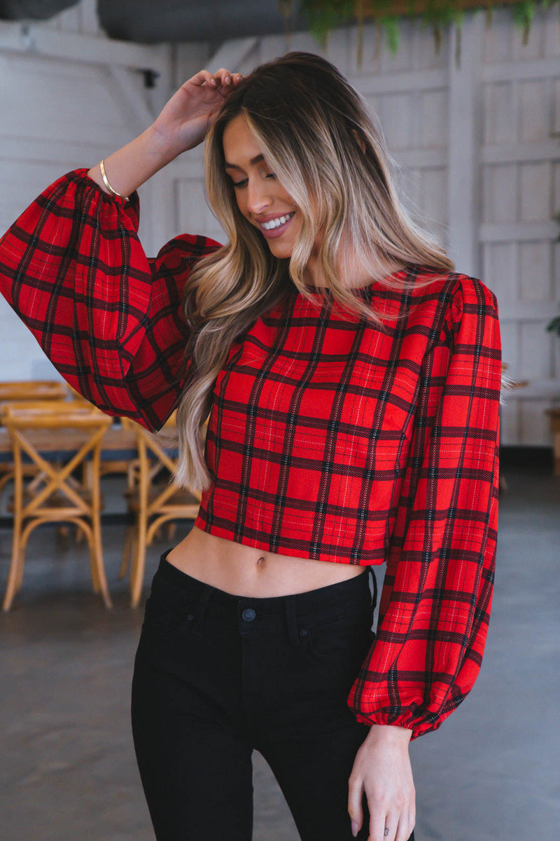 Kris Cropped Blouse, Black-Red
