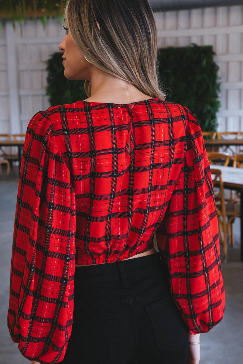 Kris Cropped Blouse, Black-Red