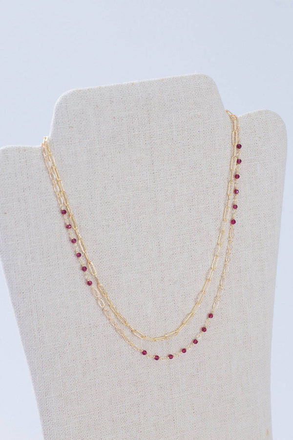 Ruby Layered Necklace, Magenta/Gold