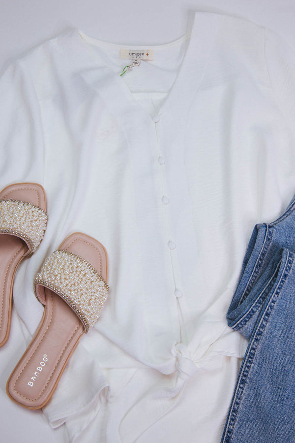 Angelica Front Tie Blouse, Off White | Extended Sizes