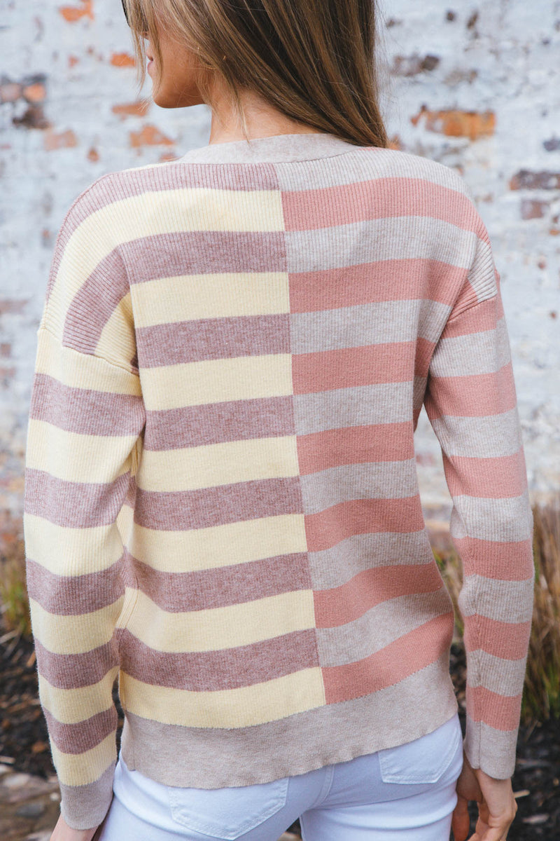Beck Striped Button Down Cardigan, Latte/Lemon
