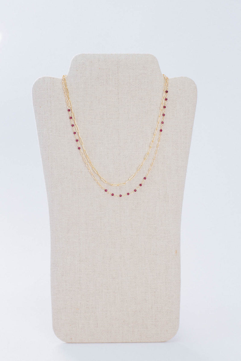 Ruby Layered Necklace, Magenta/Gold