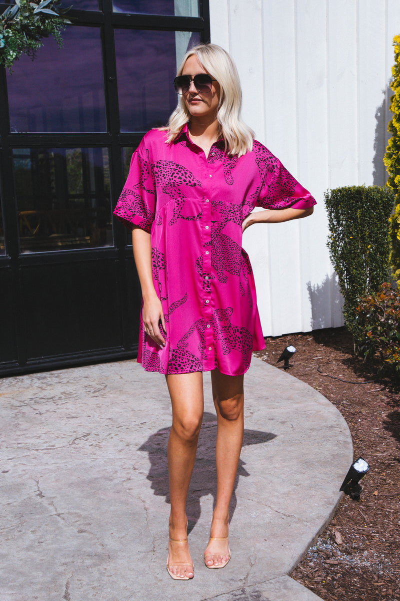 Jada Leopard Satin Dress, Hot Pink | Extended Sizes