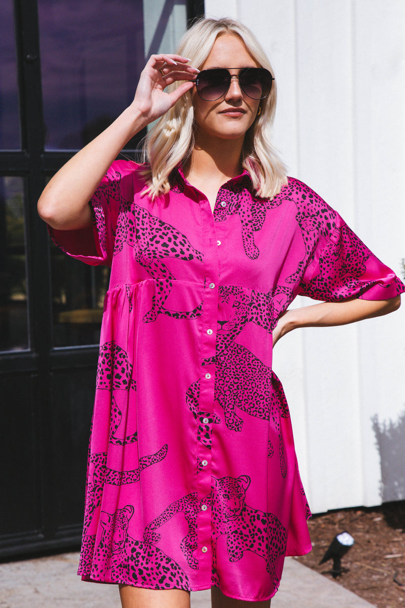 Jada Leopard Satin Dress, Hot Pink | Extended Sizes