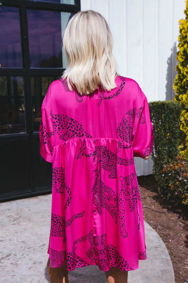 Jada Leopard Satin Dress, Hot Pink | Extended Sizes