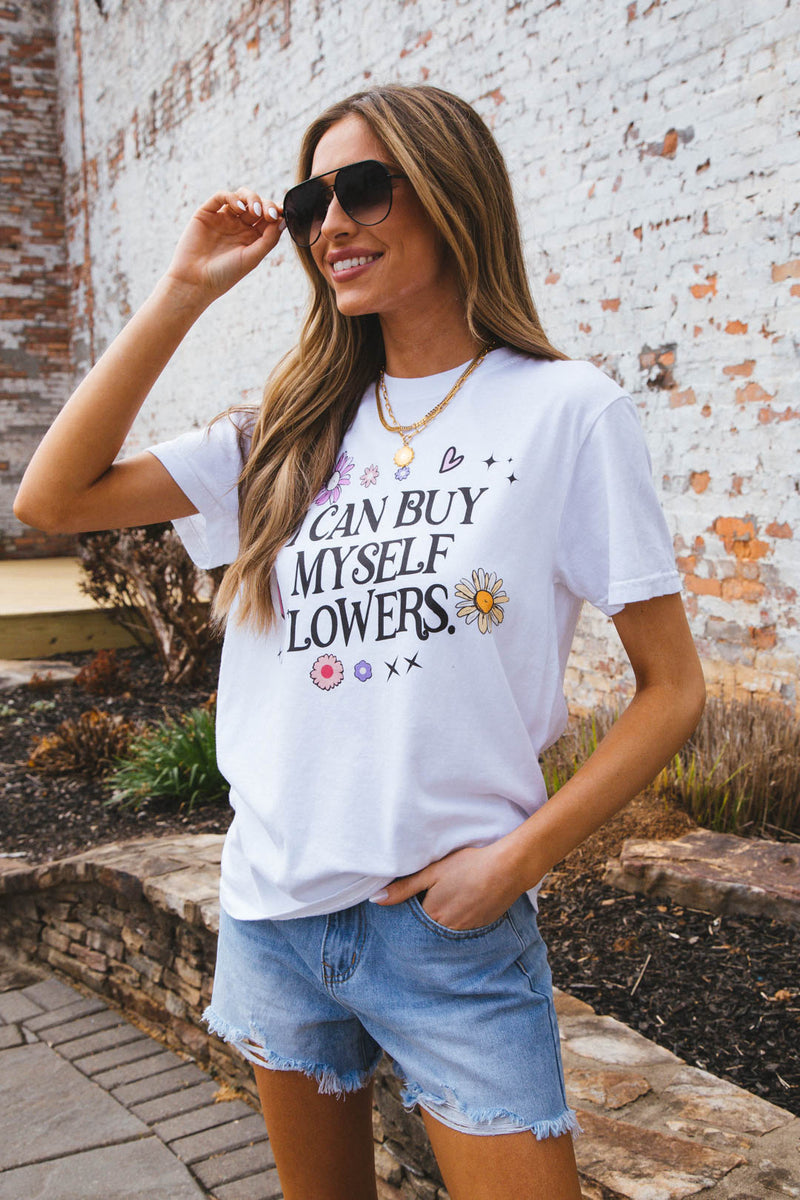 I Can Buy Myself Flowers Tee, White