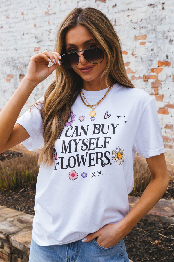 I Can Buy Myself Flowers Tee, White