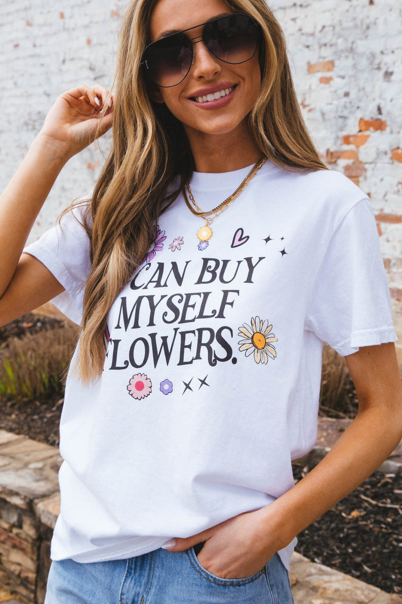 I Can Buy Myself Flowers Tee, White