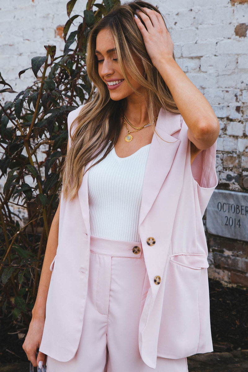 Wesleigh Sleeveless Blazer, Blush