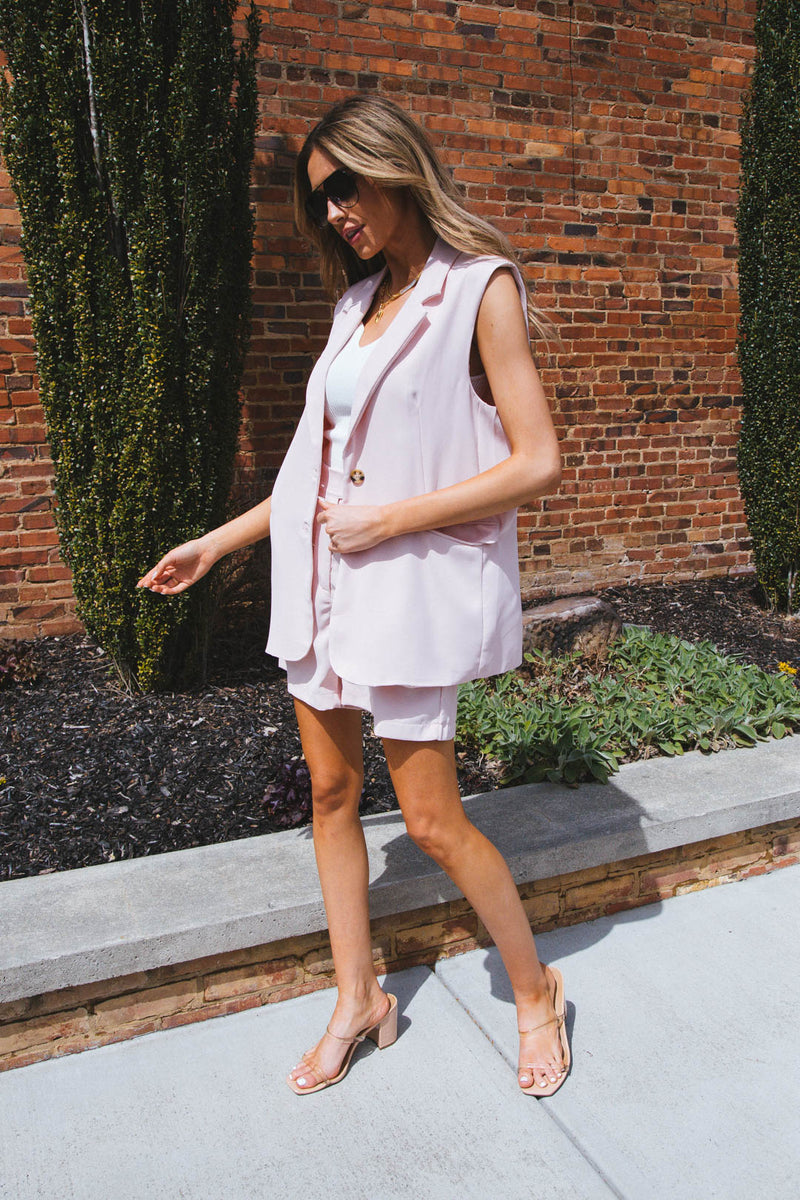Wesleigh Sleeveless Blazer, Blush