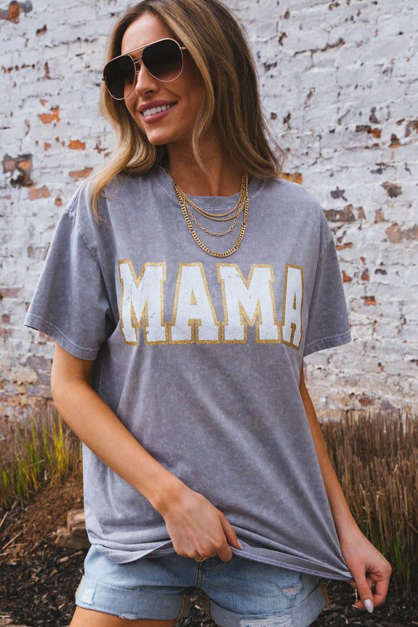 Mama Mineral Washed Graphic Tee, Stone Grey
