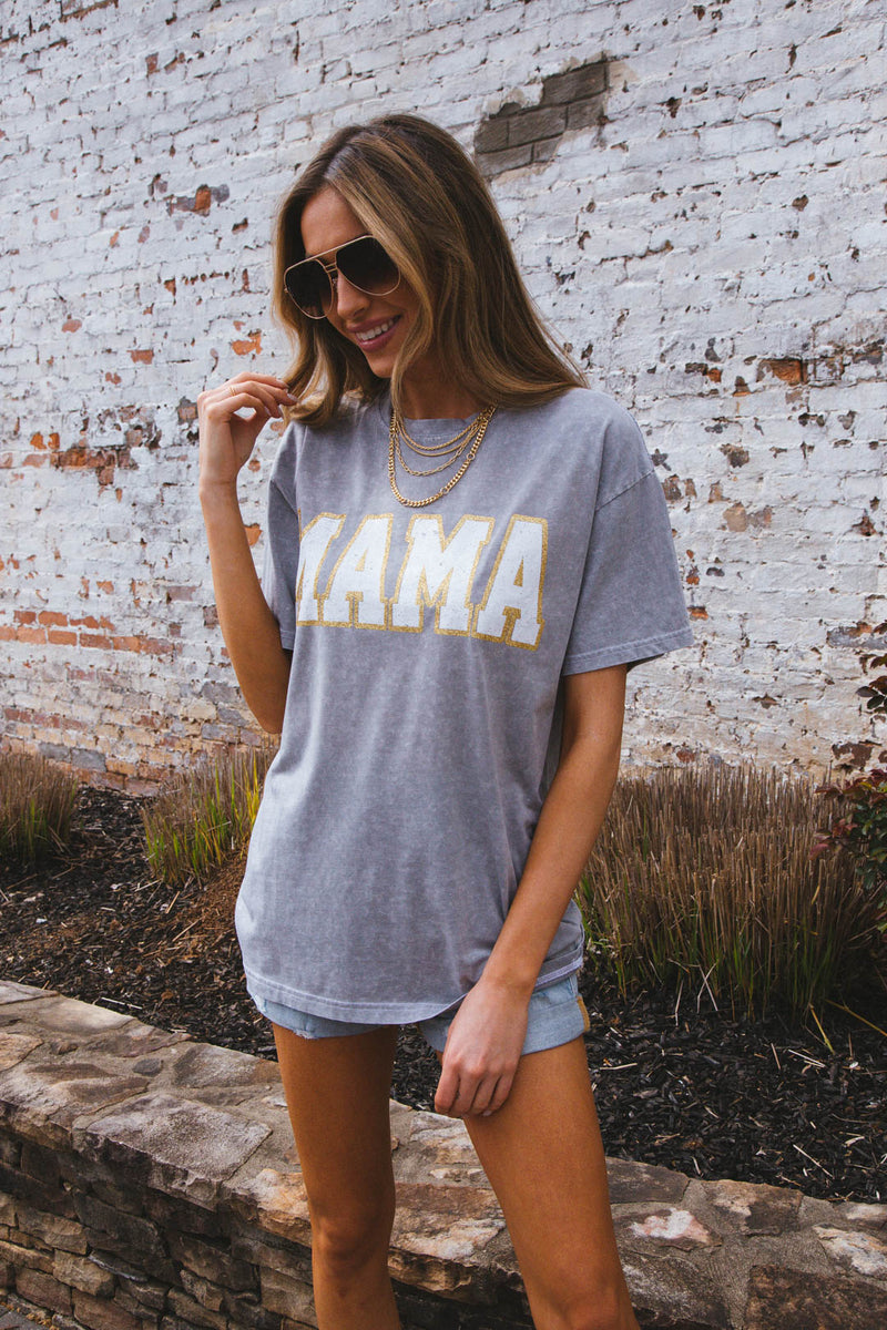 Mama Mineral Washed Graphic Tee, Stone Grey