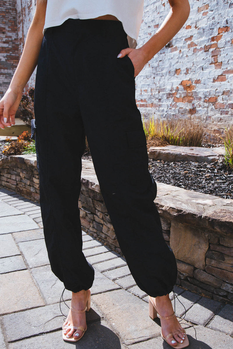 Zelly Nylon Parachute Cargo Pants, Black