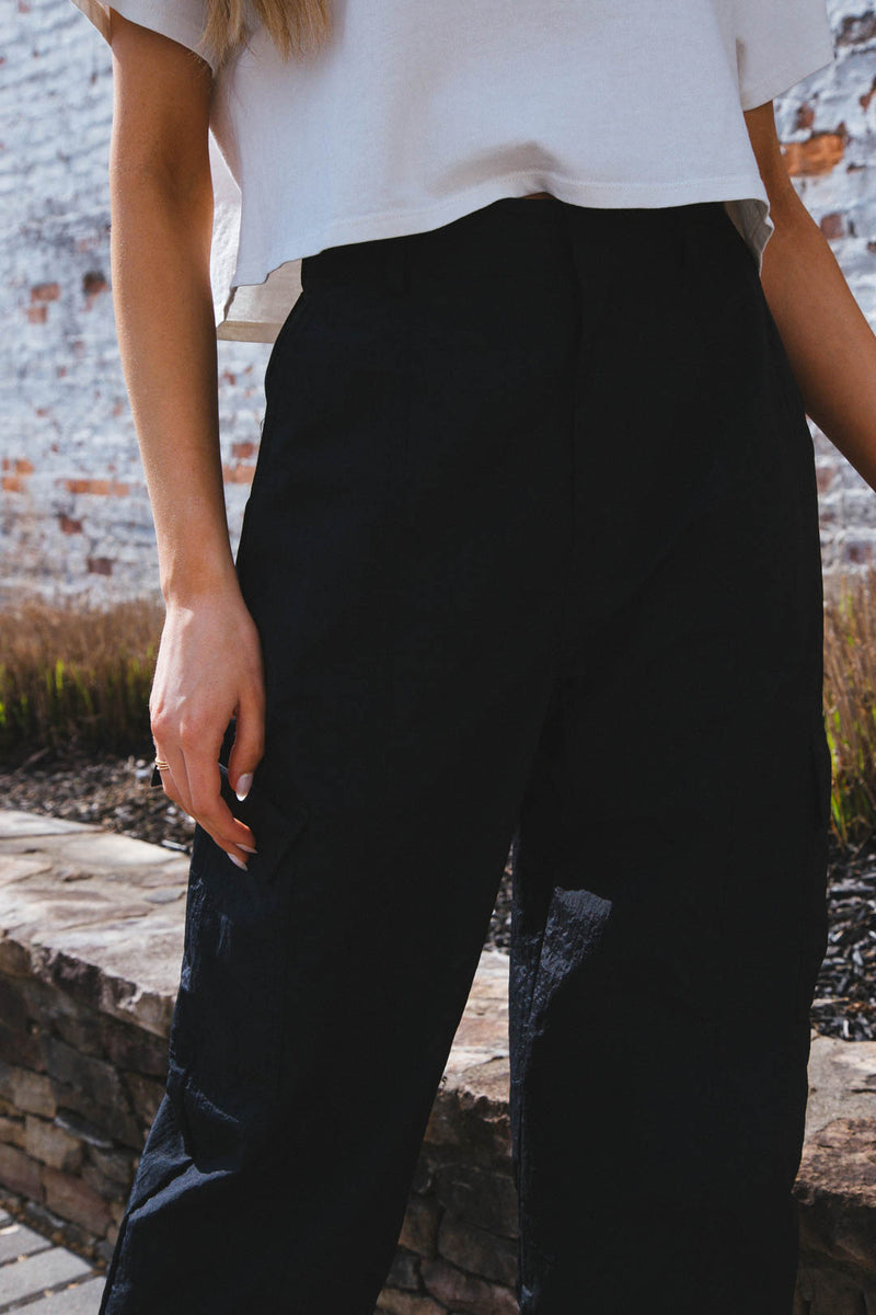 Zelly Nylon Parachute Cargo Pants, Black