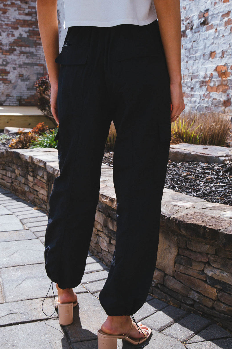 Zelly Nylon Parachute Cargo Pants, Black