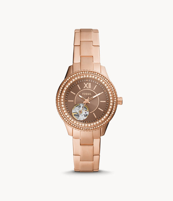 Stella Automatic Stainless Steel Watch, Rose Gold | FOSSIL